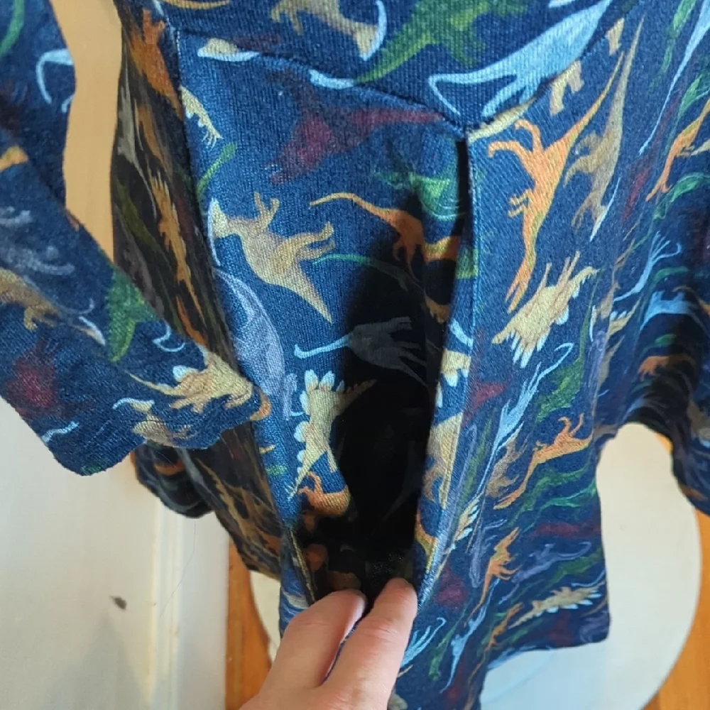 Dinosaur Patterned Midi Dress - Blue - Picture 4 of 4